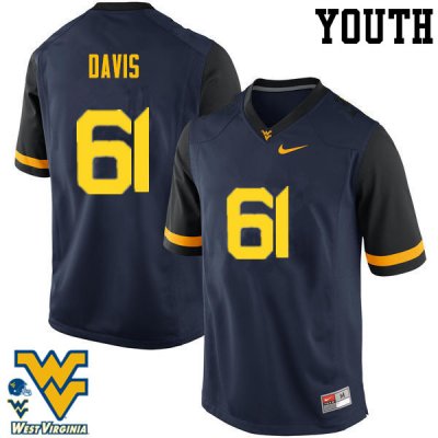 Youth West Virginia Mountaineers NCAA #61 Zach Davis Navy Authentic Nike Stitched College Football Jersey BY15H54KV